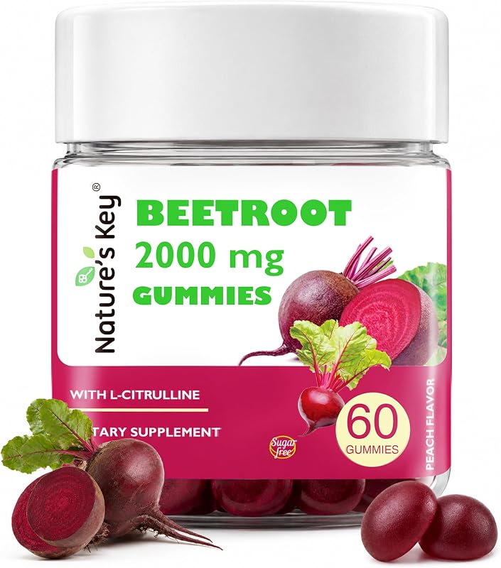Nature's Key Beet Root Gummies-NO Sugar 60 Count Beets Root Extract with Hawthorn Extract and L-Citrulline, Beet Gummies|Superfood|Supplement Vegan, Non-GMO, and Gluten Free