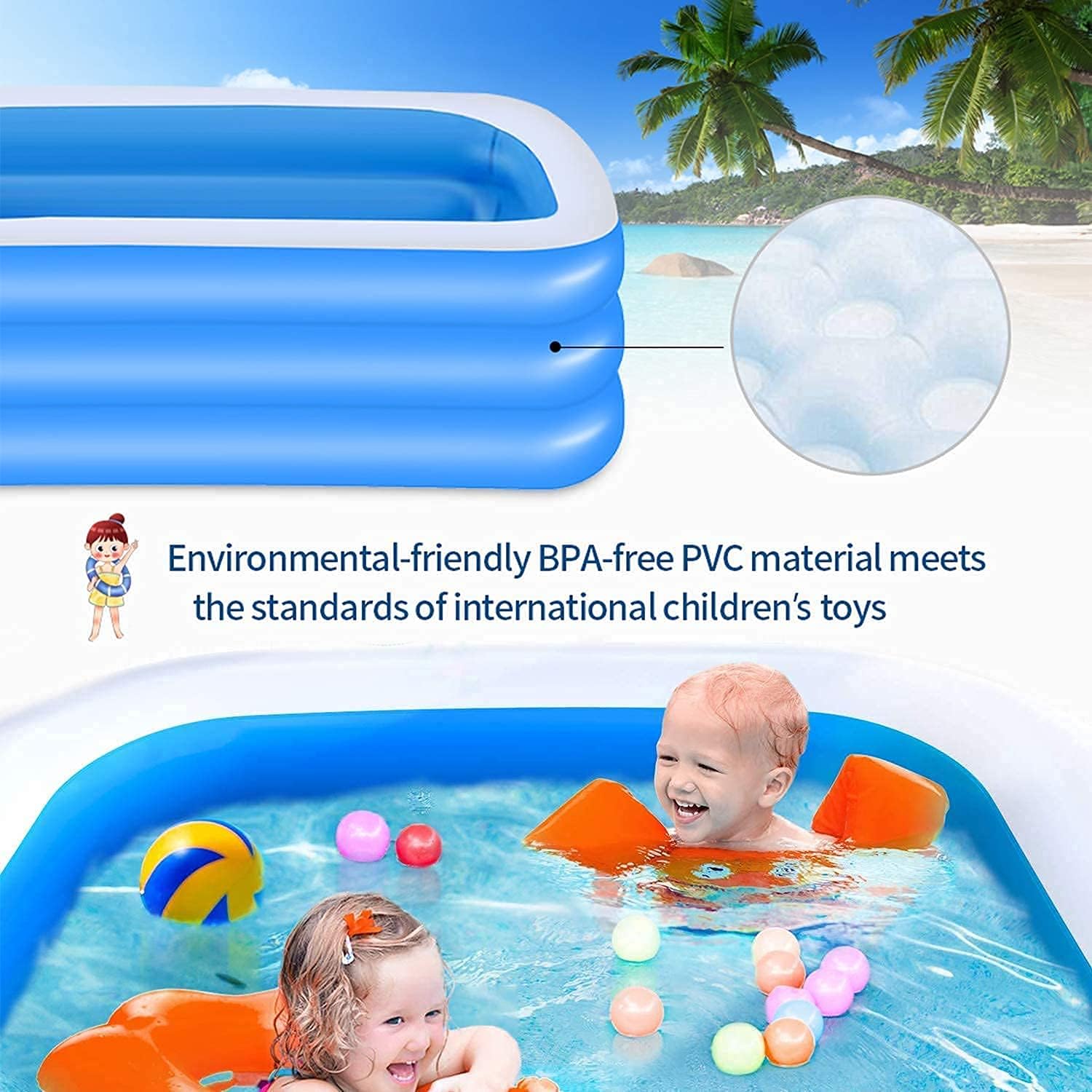 Inflatable Swimming Pool, 118" X 69" X 21" Full-Sized Family Kiddie Blow up Pool for Kids , Adults, Baby, Children, Thick Wear-Resistant Big Above Ground, Garden, Backyard Water Party for Age 3+