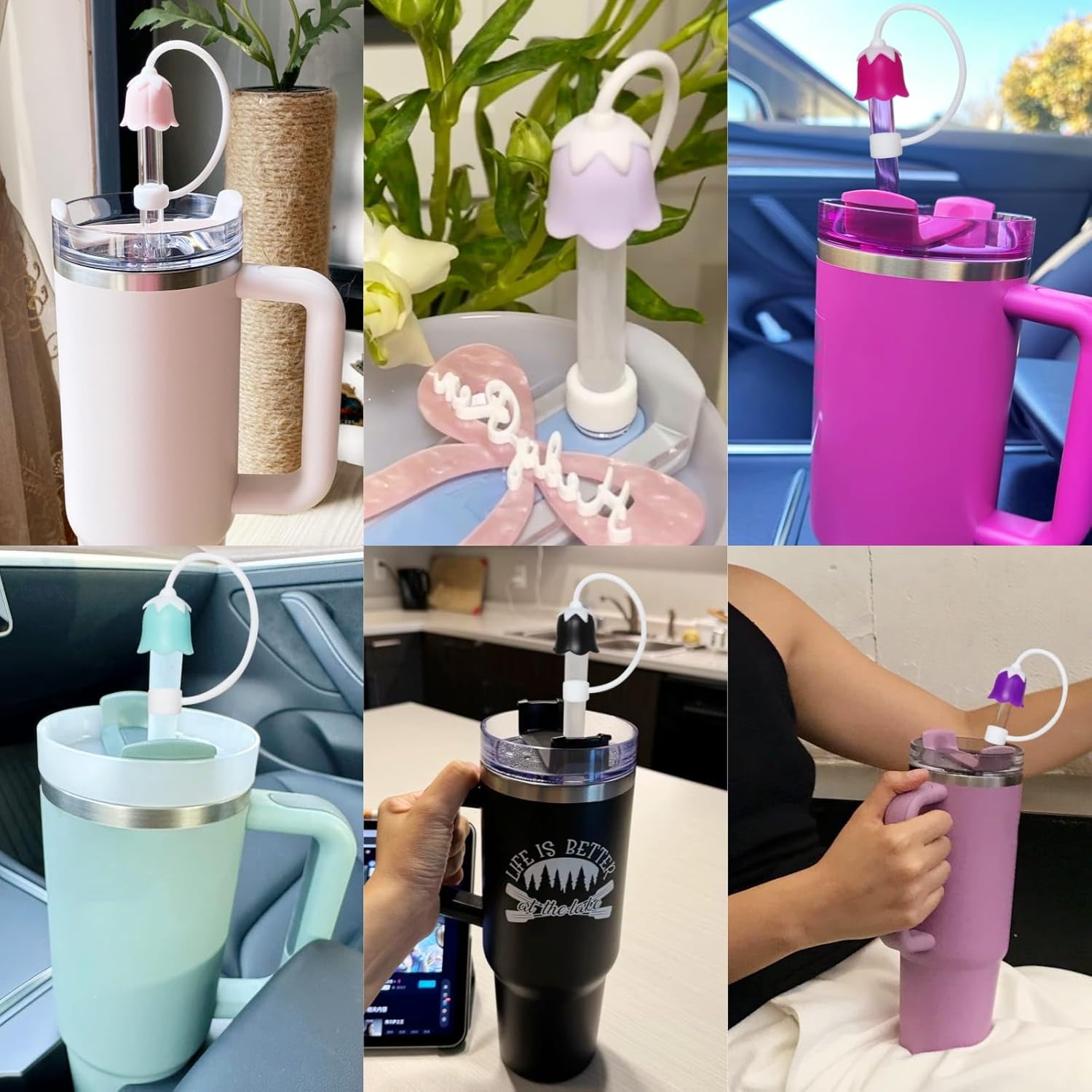 3D Big Bow Straw Toppers, Flower Straw Covers, Soft Silicone 0.4in/10mm Straws Accessories, Compatible with Stanley Cup 30&40 Oz, Dust-Proof Leak-Proof Protectors (Set C- Mixed Flower) - Image 3