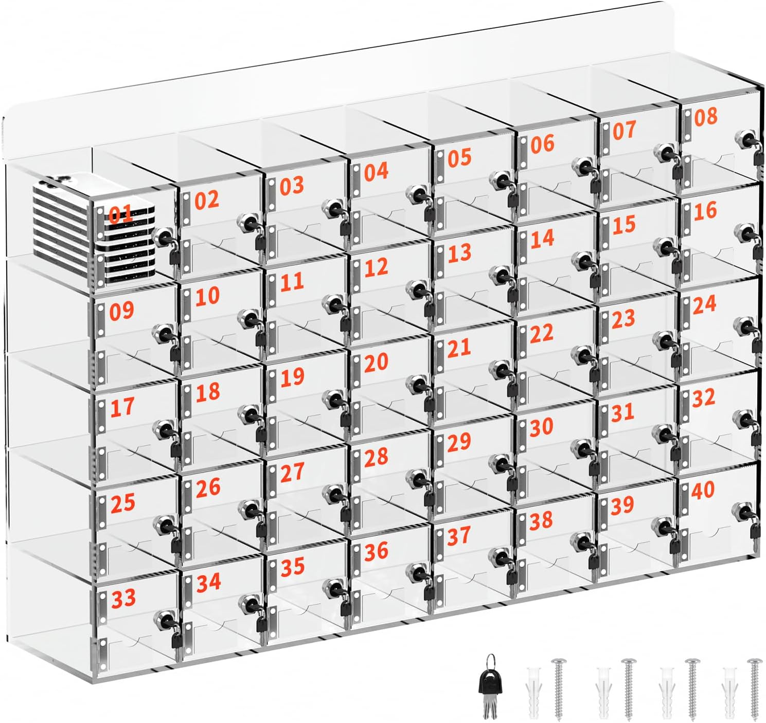 Cell Phone Locker Box, Clear Cell Phone Storage, Acrylic Cell Phone Lock Box with Door Locks and Keys, Wall Mounted Cell Phones Storage Cabinet for Office School Classroom Factory (40 Doors)