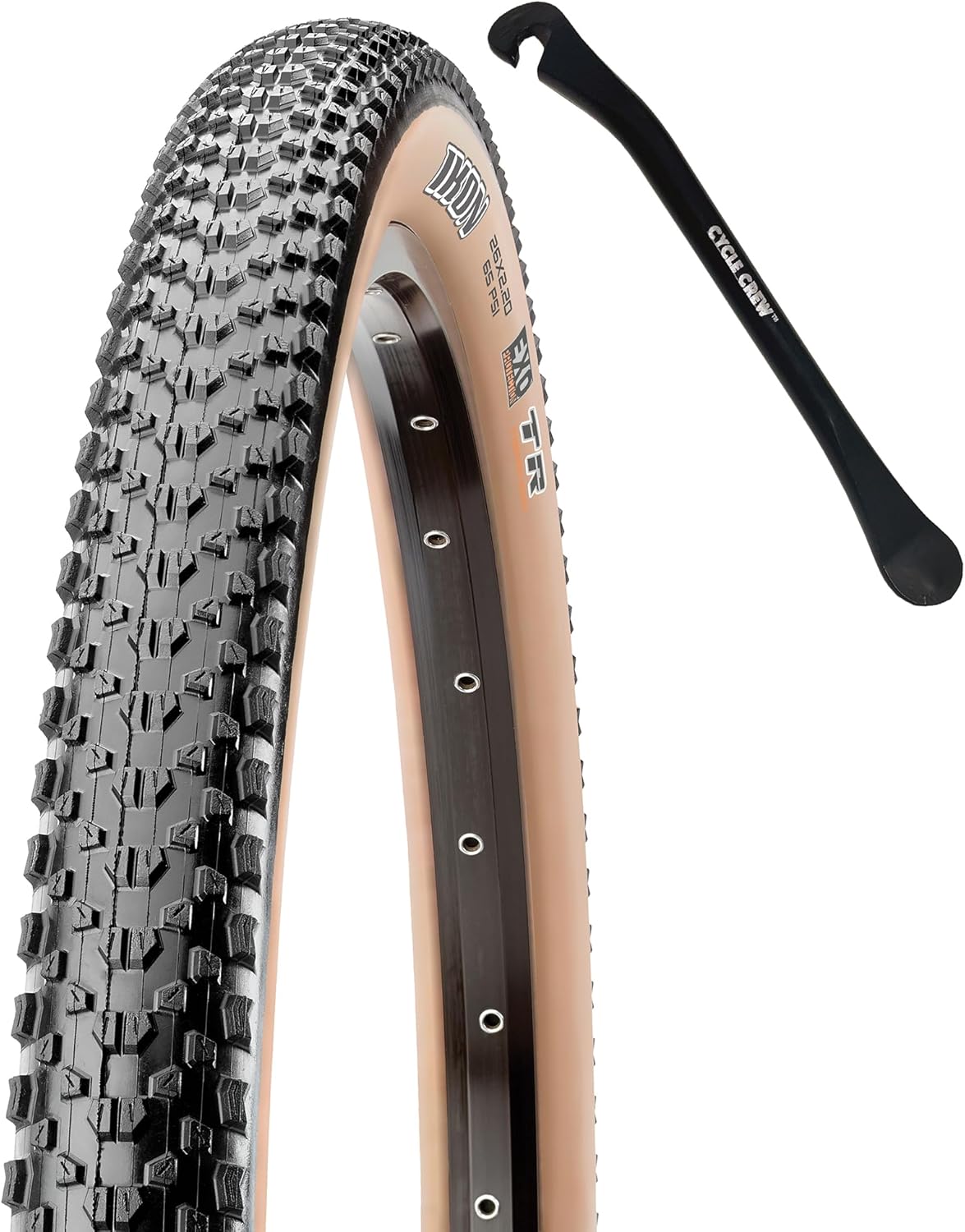 Ikon Mountain Bike Tire - Tan Sidewall - 26" 27.5" & 29" - Bundle with Cycle Crew Tire Lever