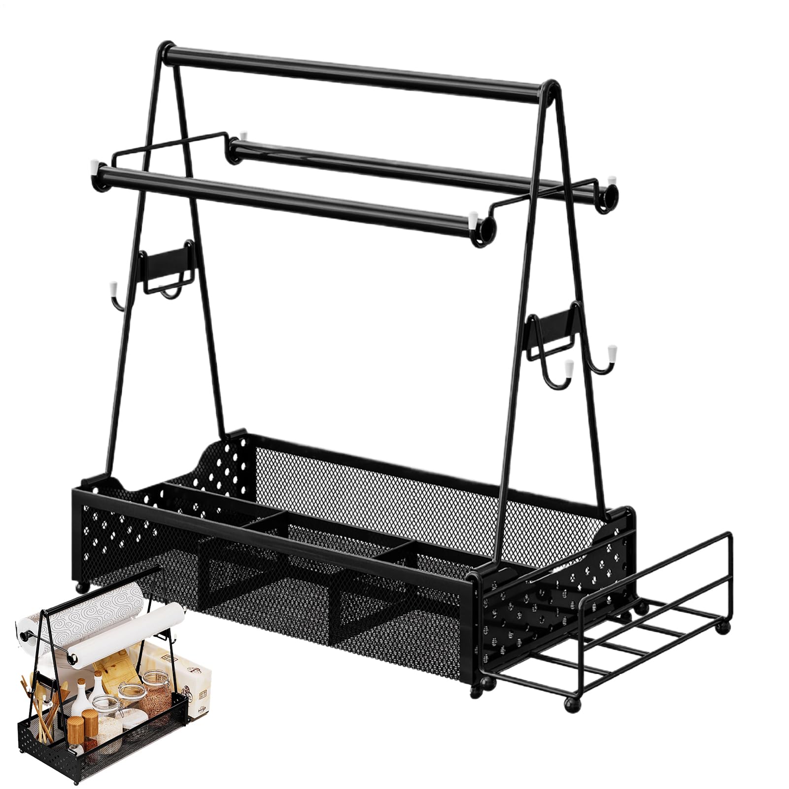 Grill Utensil Caddy – Cestino in metallo nero portatile | Porta spezie da