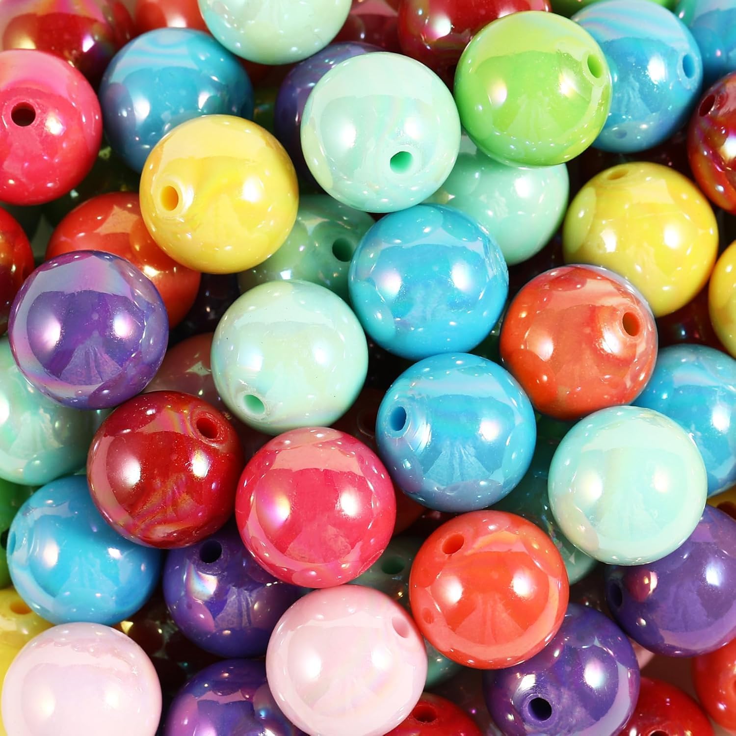 60Pcs Acrylic Beads 16mm AB Mixed Color Round Bead for DIY Bracelets Necklace Keychain Phone Chain (AB Mixed Color)