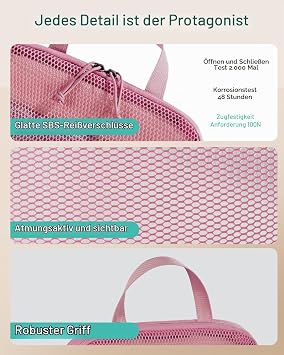 ECOHUB Compression Packing Cubes 4-Piece Set Suitcase Organiser with Compression - Up to 60% Space Saving 3-Layer Reinforced & Tear-Resistant Packing Cubes for Suitcases Made of Recycled PET (Pink