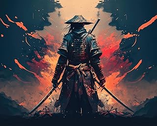 TUMOVO DIY Paint by Number for Adult, A Samurai with a Katana Paint by Numbers, Warrior Adult Paint by Numbers Kits on Canvas, 16X20 Inch Mountain Paint by Numbers for Adults Beginners