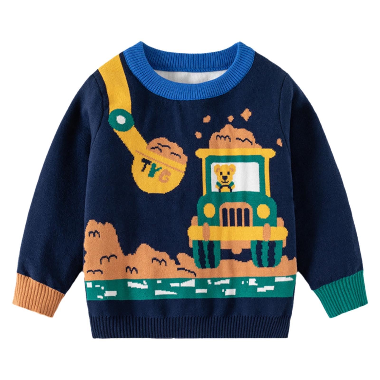Petit t-shirt pour bébé - Pull en tricot Ctton Carton - Sweatshirt Top Garçon, Marine, 3-4 ans