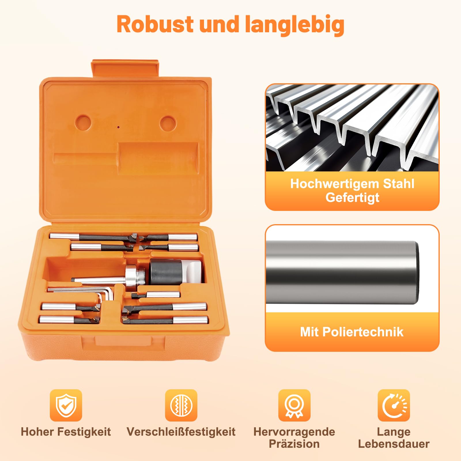 Ausdrehkopf Set Bohrkopf-Set mit 9 Stück Langweiliger Stangen in Verschiedenen Größen Genauigkeitsbereich 0-40mm für Fräsmaschine Bohrmaschinen