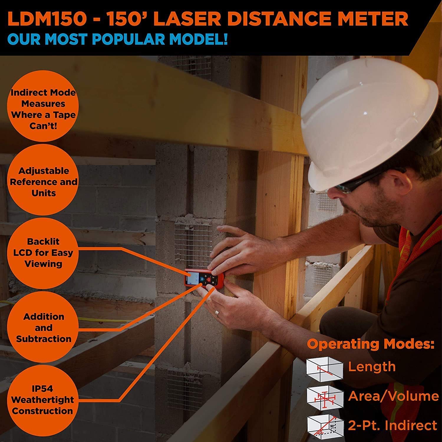 Johnson Level & Tool LDM150 IP54 - Pantalla retroiluminada
