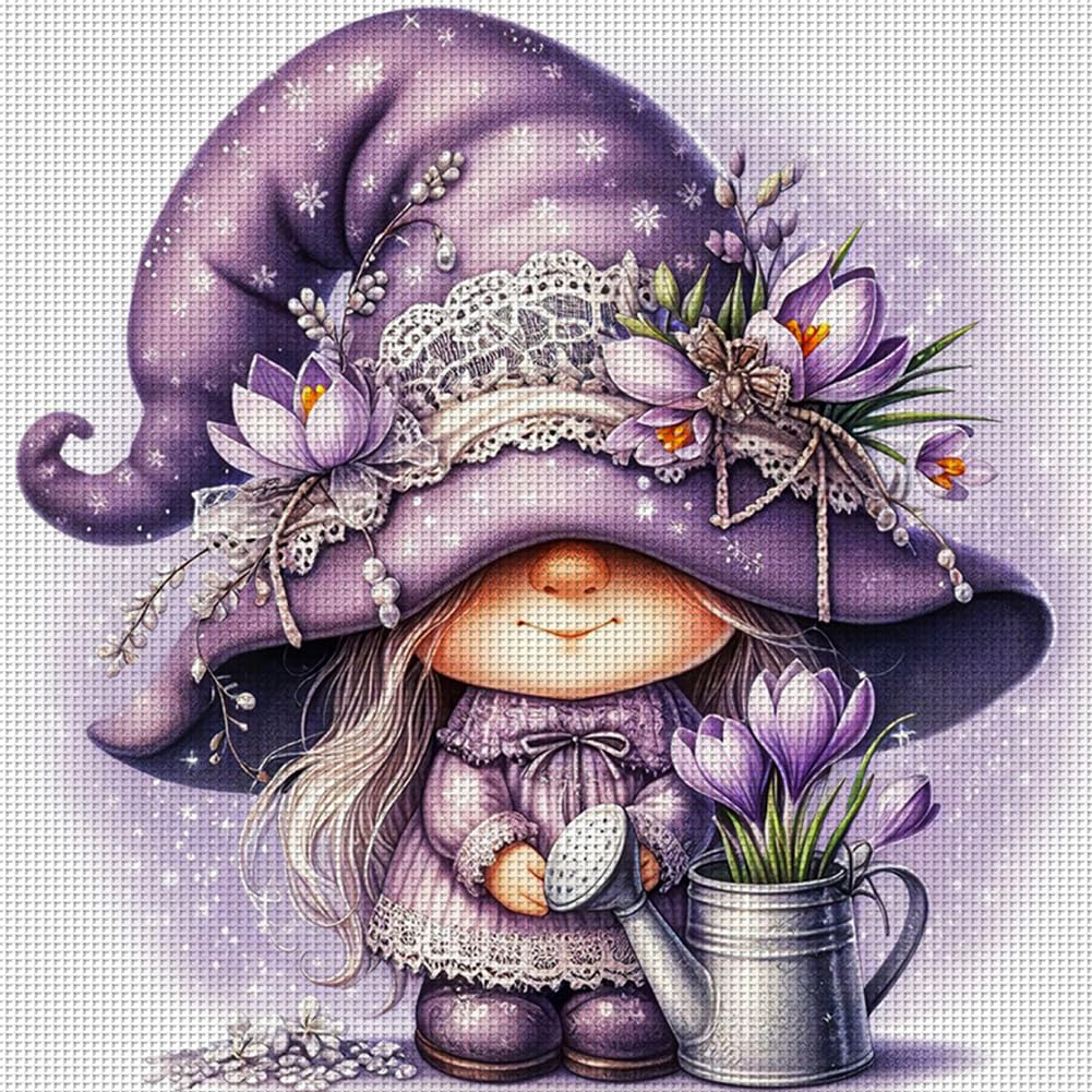 Hi-Y2kgirls Tulip Gnome Gnome Stamped Cross Stitch Kits- 11Ct Cross Stitch Kits For Beginners Adults Needlepoint Cross-Stitch, Gnome Patterns Needlecrafts Embroidery Kits Arts Crafts
