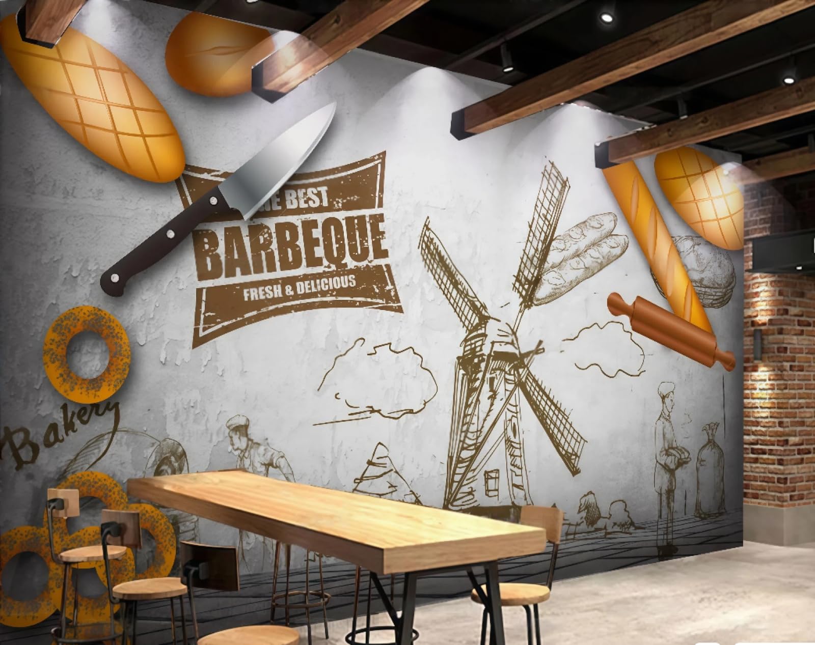 Xdoubao 3D Wallpaper Fashion Hand-Painted Gourmet Cake Shop Bread Breakfast Drinks Afternoon Tea Western Restaurant Background Wallpaper Coffee Shop Mural,,200X140cm