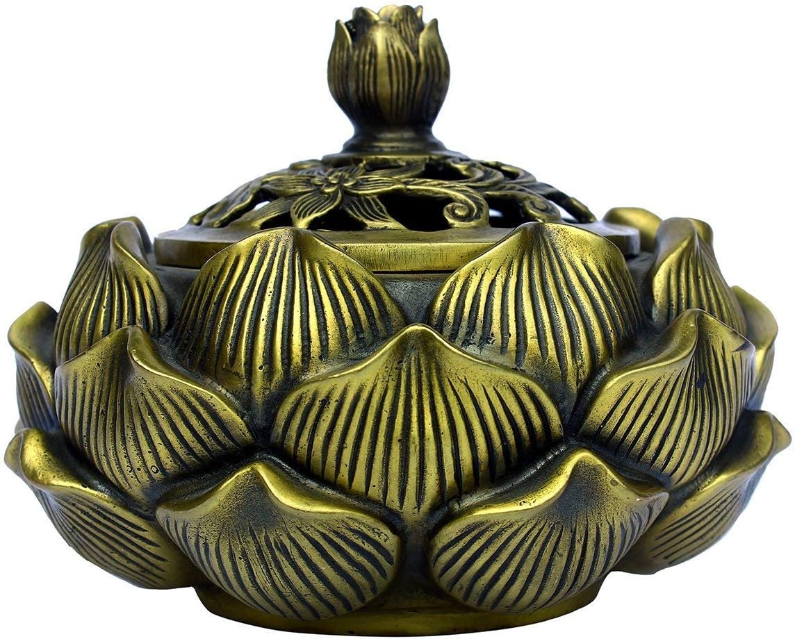 Tibet Lotus Brass Incense Burner/Incense Holder Decorated Handmade Censer (L)
