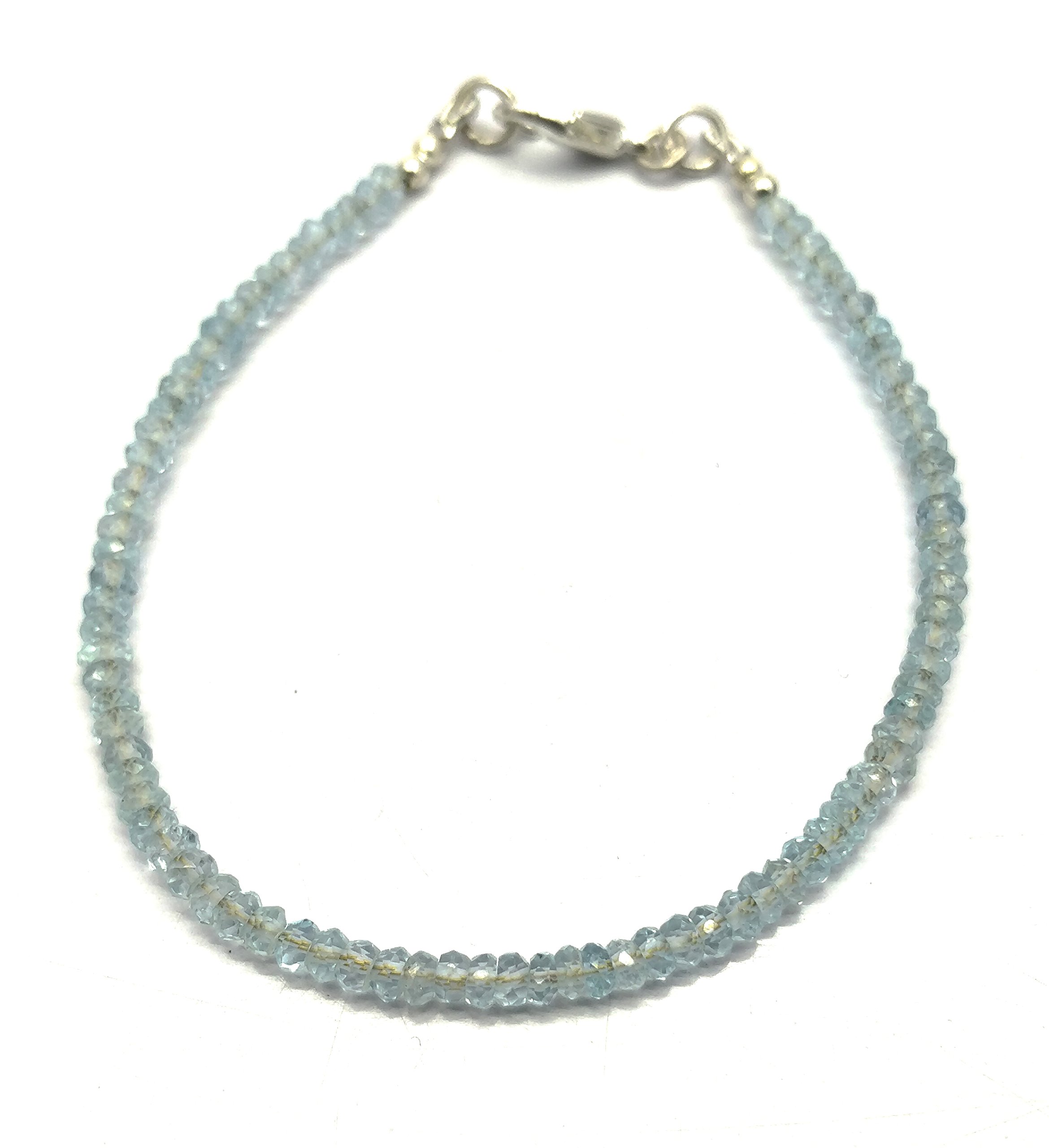 Natural Aquamarine 3 mm 7 inch Faceted Beads Free Size Adjustable Bracelet