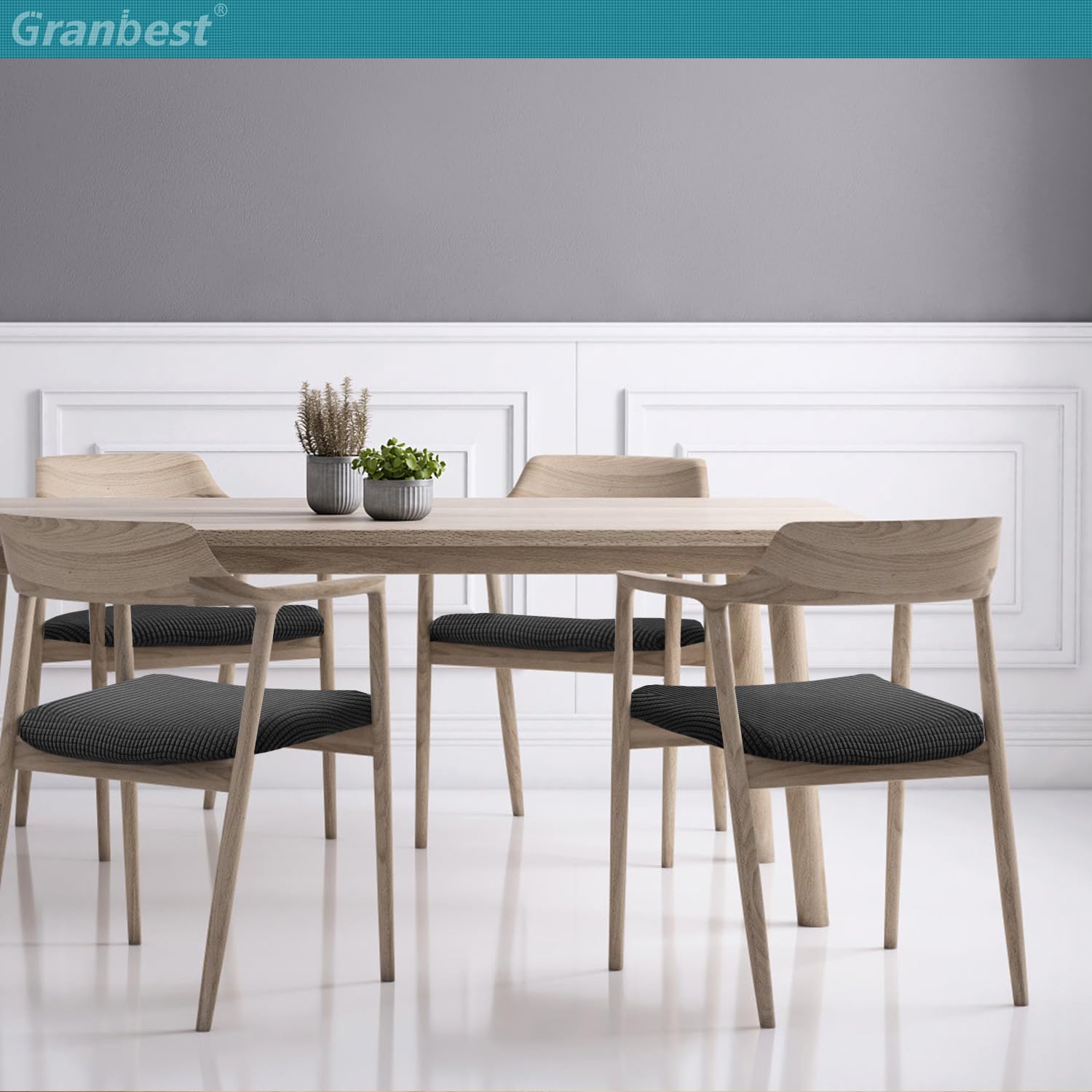 Granbest Set di 4 coprisedili in Jacquard, per Sala da Pranzo, per Sala da Pranzo, Cucina, Colore: Nero