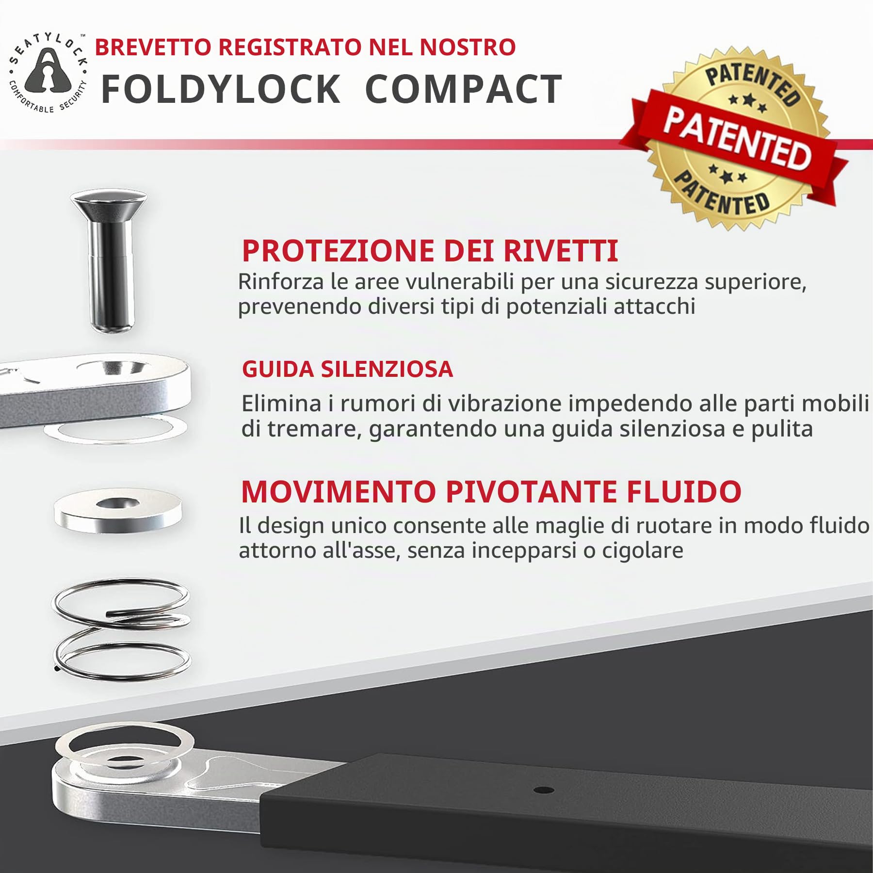 Seatylock FoldyLock - Lucchetto pieghevole compatto e leggero, 85 cm | Lucchetto per bicicletta ad alta sicurezza, resistente, con chiavi e custodia, per biciclette o scooter