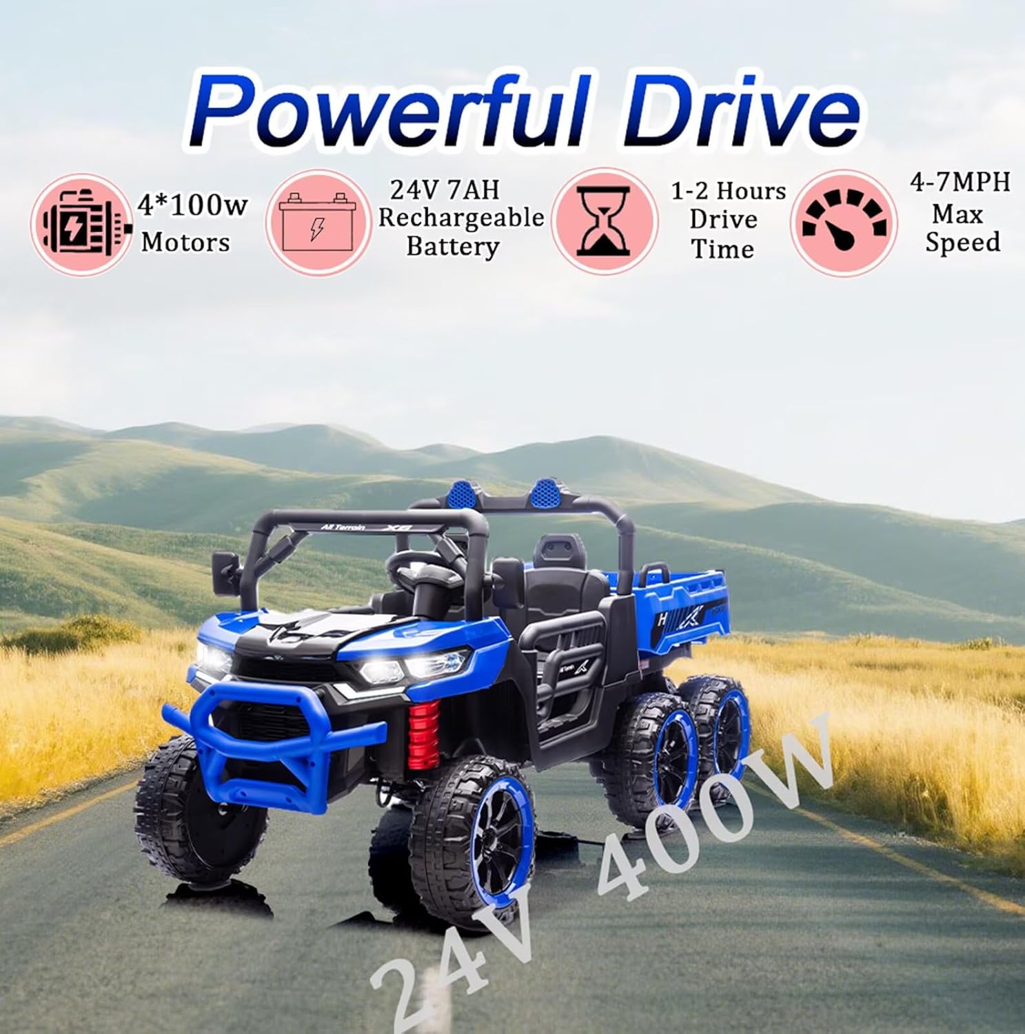24V 2 Seater Kids Ride on Car Toys 4x100W Motor Ride On Dump Truck w/Remote Control 4WD 6 Wheeler Ride On UTV with Dump Bed/Shovel Kids Electric Vehicle with Bluetooth, LED Light, Music