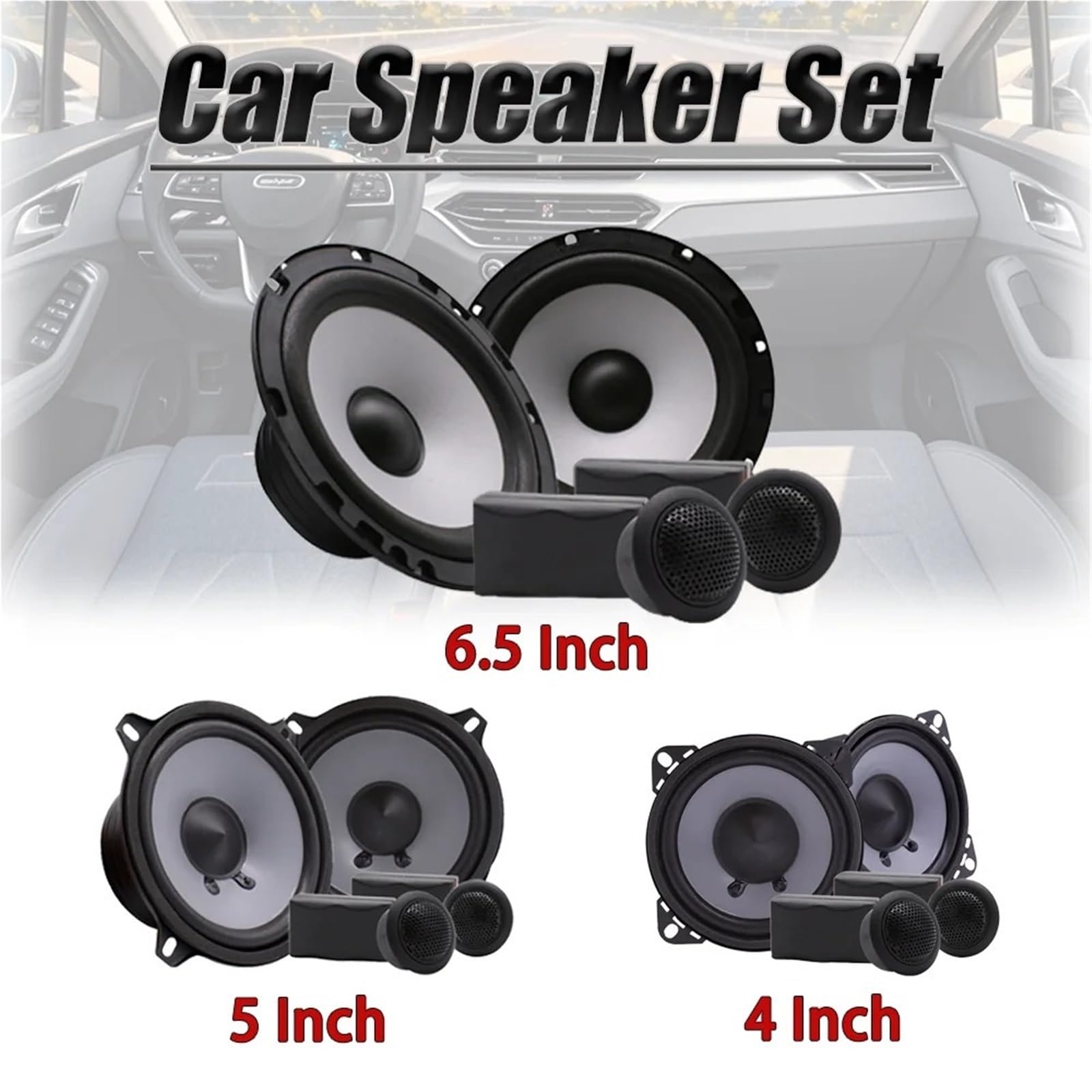 Audio para Coche Tweeters para Coche Conjuntos de Altavoces para Coche de 4/5/6,5 Pulgadas con Sonido HiFi, Mini Tweeter de cúpula y película de Seda, modificación de Audio(6.5 Inch)