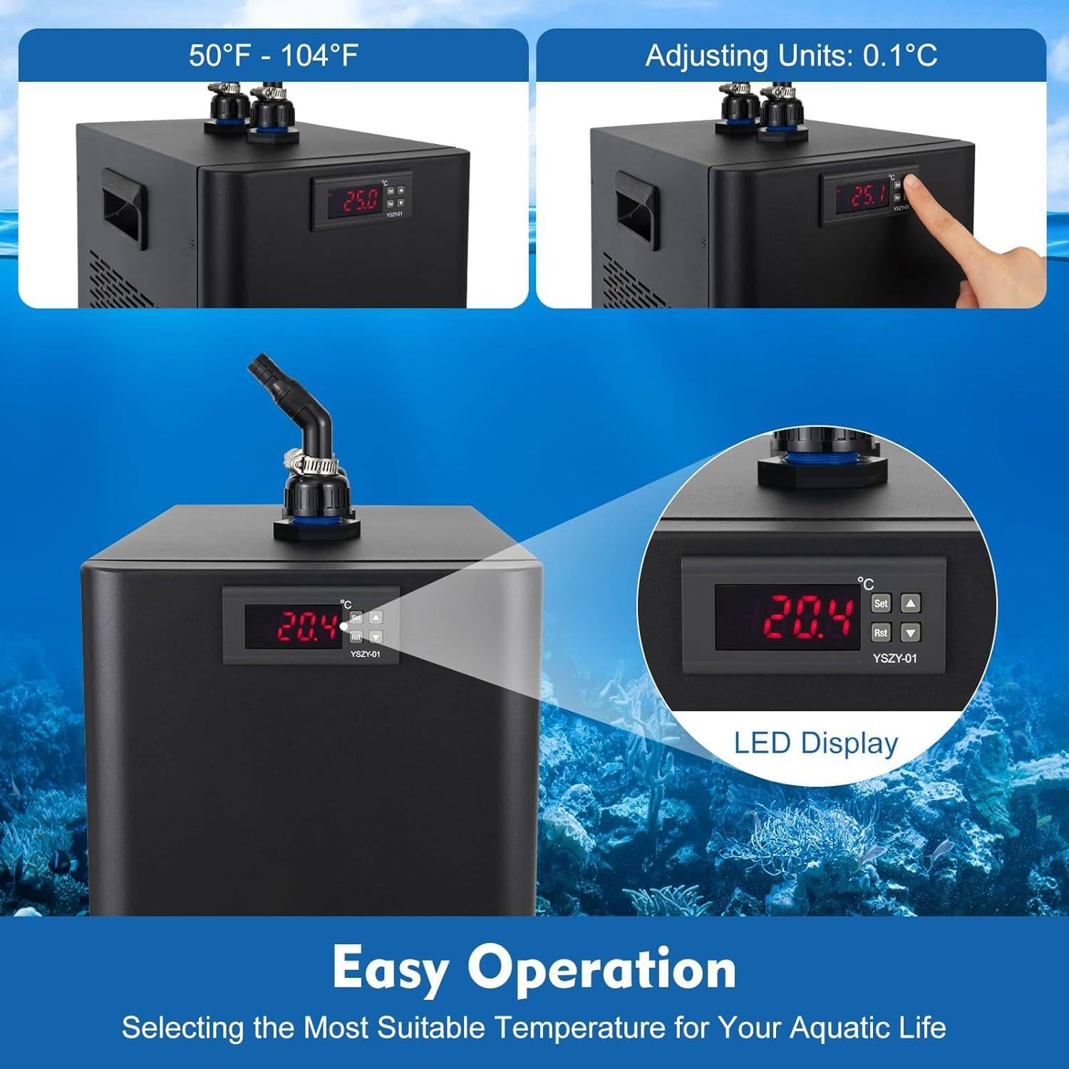 Enfriador de agua para acuario 1/10HP 1/3HP 1/2HP 1HP para pecera, completo con mangueras y bombas, ideal para baño de hielo y plantas acuáticas, soporta 500L/132 galones