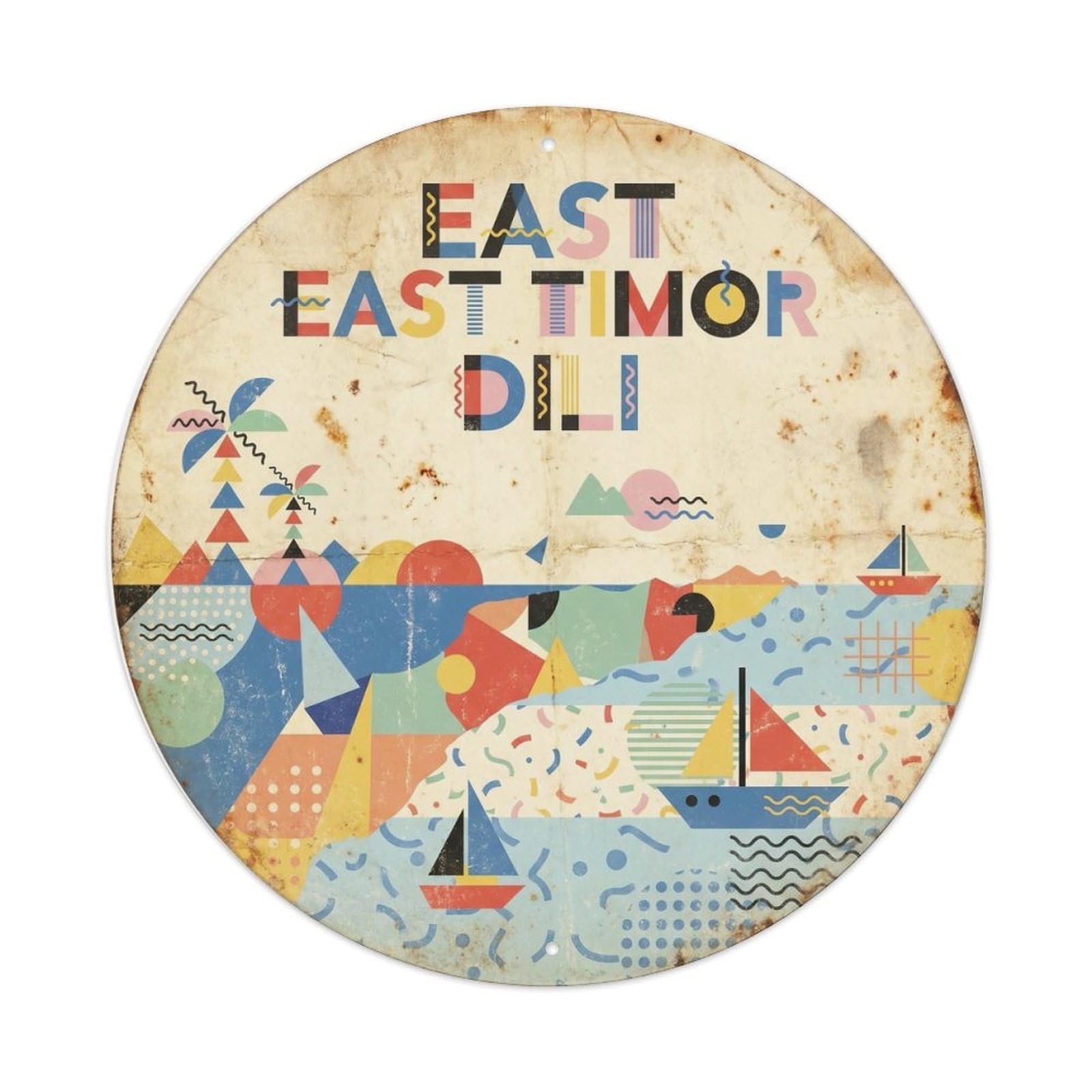 Olyhtr 8X8inch Classic Style East Timor Dili Tropical Island Retro Geometry Metal Tin Sign