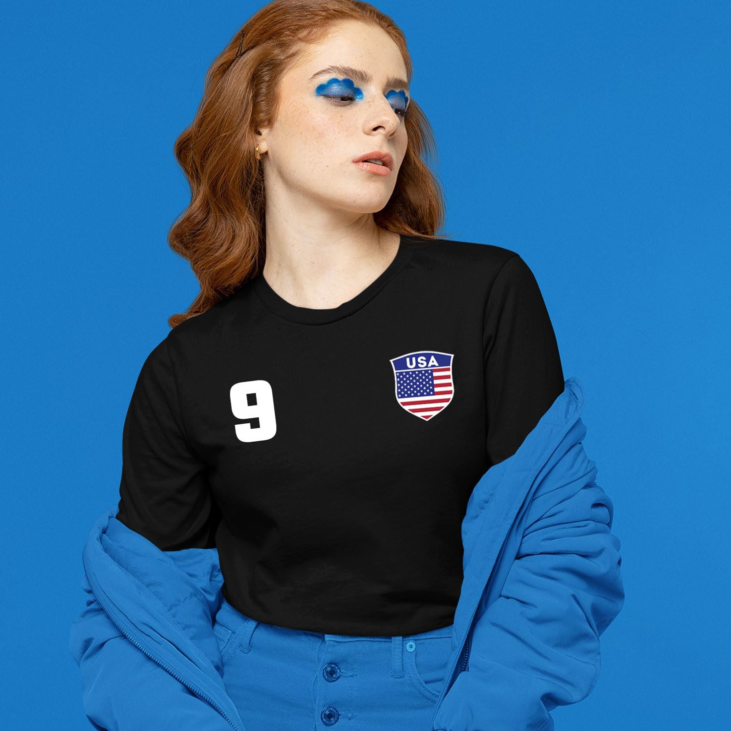 Personalised Women's USA 2026 Football T-Shirt Long Sleeve | Custom Name and Number | USA Flag Design