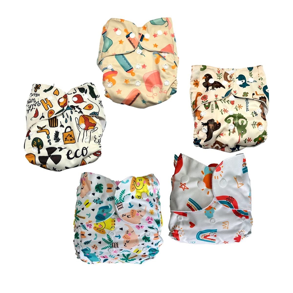 The Mom Store Cloth Diaper for Infants / Kids | Age 3 Months to 3 Years | Mutiple times Washable and Re-useable | Eco-Friendly | Snap Buttons | Stretchable | Comfortable | Combo of 5 (Colour 8)