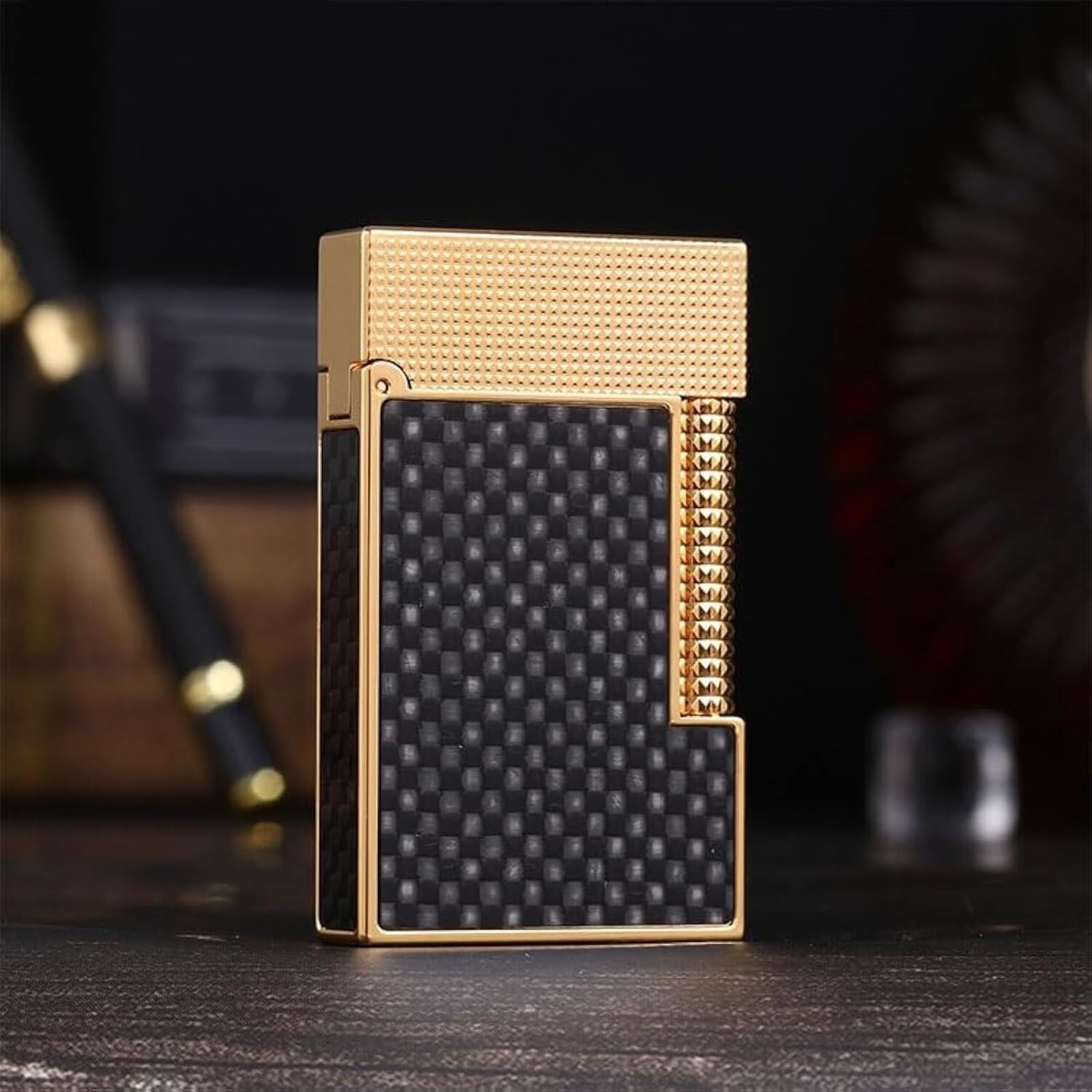 Copper Shell Inlaid Butane Gas Lighter Can Be Filled with Gas Side Sliding Grinding Wheel Ignition Lighter Flip