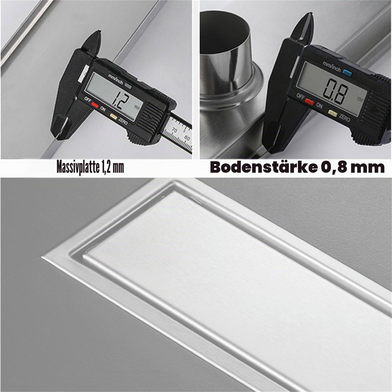 Duschrinne sehr Flach Edelstahl, Bodenablauf Badezimmer Ablaufrinne Duschablauf Duschabfluss mit Unsichtbarem Aussehen for Küche Bad WC Balkon(Size:10x60cm,Color:silbrig)