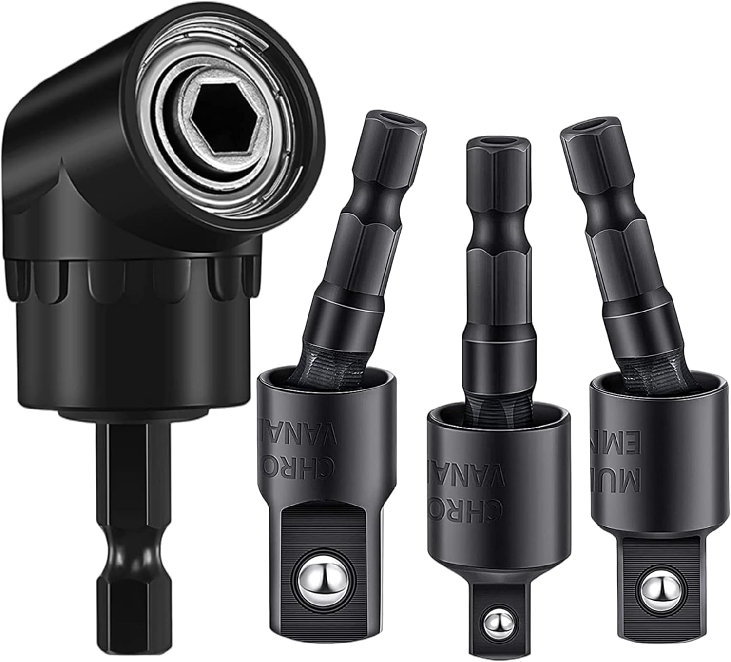 4-Piece Power Drill Sockets Adapter Sets,360°Rotatable 1/4" 3/8" 1/2 ...