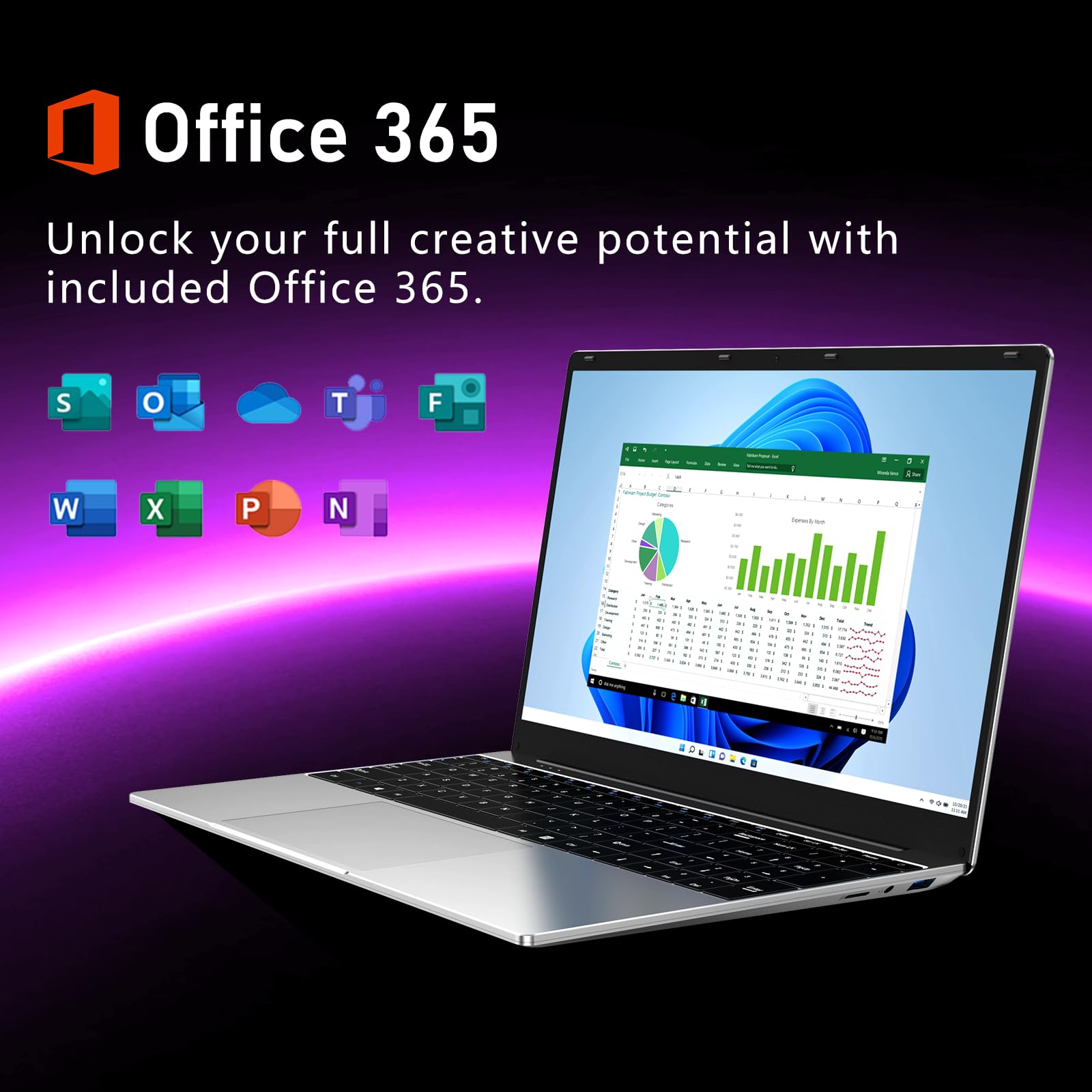 15.6 inch Gaming Laptop, 2025 Laptop Computer Win 11 Pro, 32GB RAM 1TB SSD, R5-7430U (up to 4.3Ghz, Beat 5700U), 15.6" Full HD 1920 * 1080 Display, Radeon Graphics, BT5.0, Office 365