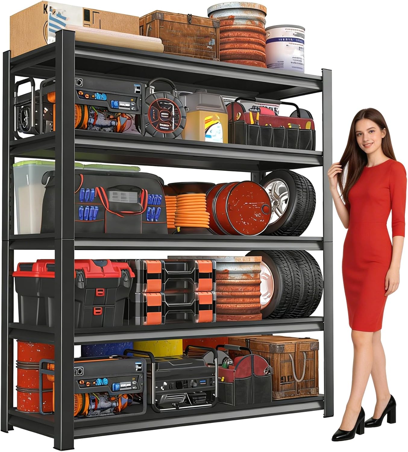 Garage Shelving 5-Tier Heavy Duty Storage Shelves, Adjustable Metal Shelf Unit, 2000 lbs Load Capacity Suitable for use in Basement, Pantry, Kitchen, Warehouse, 45.28" W x 15.75" D x 71.18" H