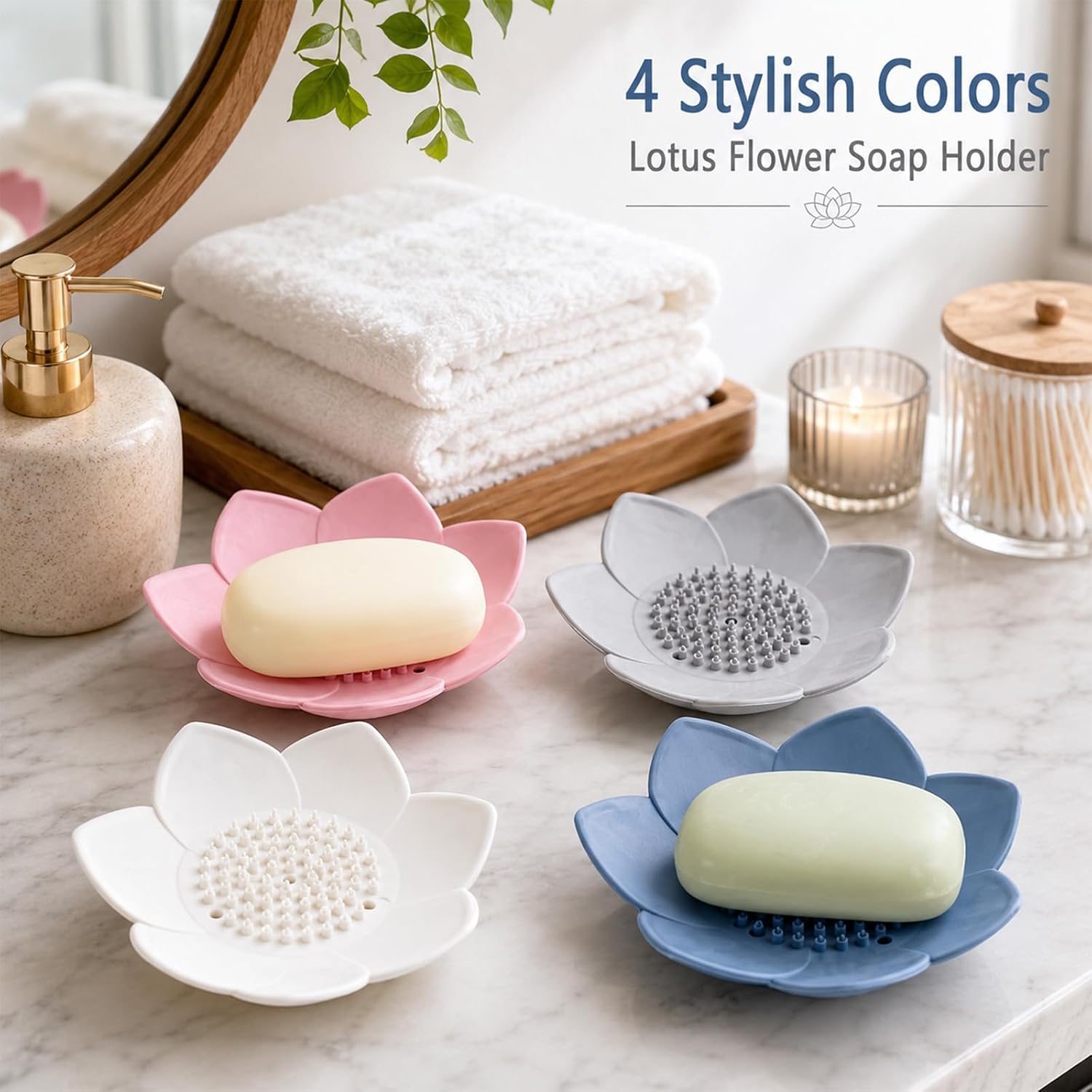 4 Pack Silicone Soap Dishes, Self Draining Soap Holder for Shower
