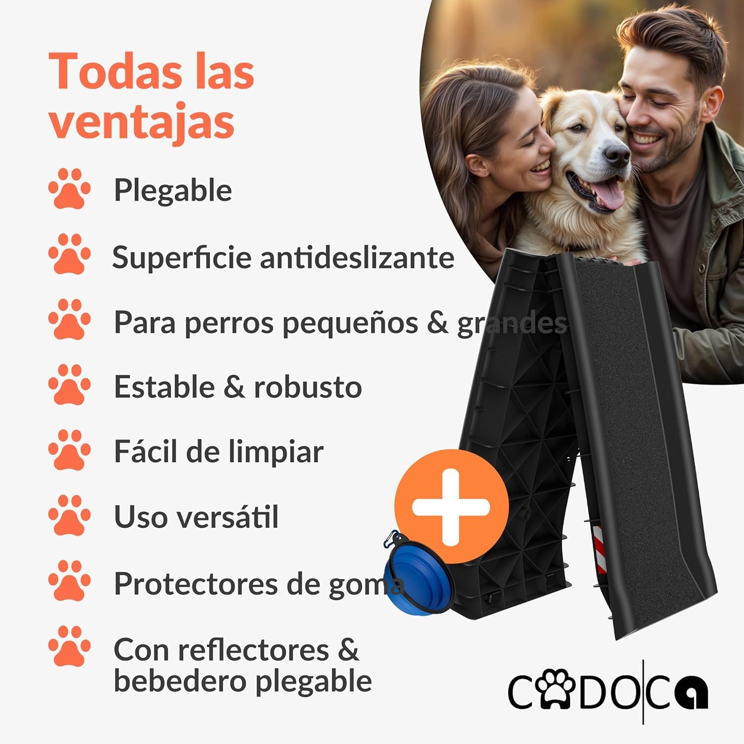 CADOCA® Rampa para Perros, Escaleras Mascotas, Ayuda Coche SUV Maleteros Cama, Rampas Portatiles Escalones Plegable, Capacidad 90 KG,156x40cm Ligera, Antideslizante