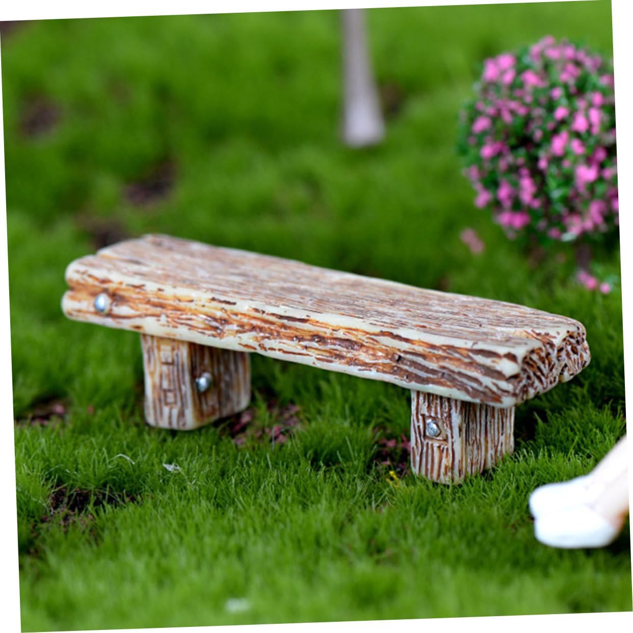 6pcs Miniature Resin Stools Simulated Wood Double People Benches for DIY Micro Landscape Decor for and Dollhouse Accessories