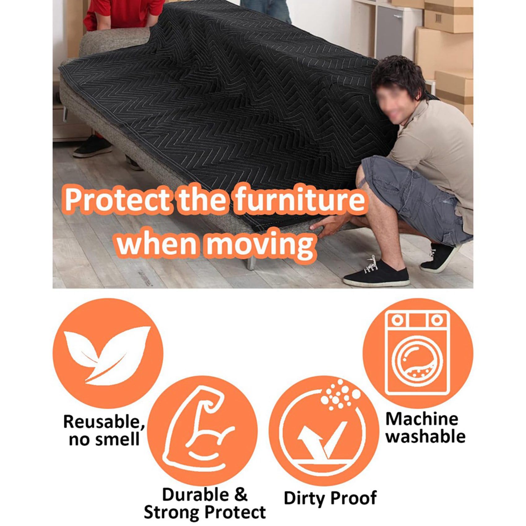 8 Coperte per Traslochi 40X72 Pollici Coperte da Imballaggio Resistenti per Traslochi, Spedizioni, Mobili, Avvolgimento per Mobili-Nero