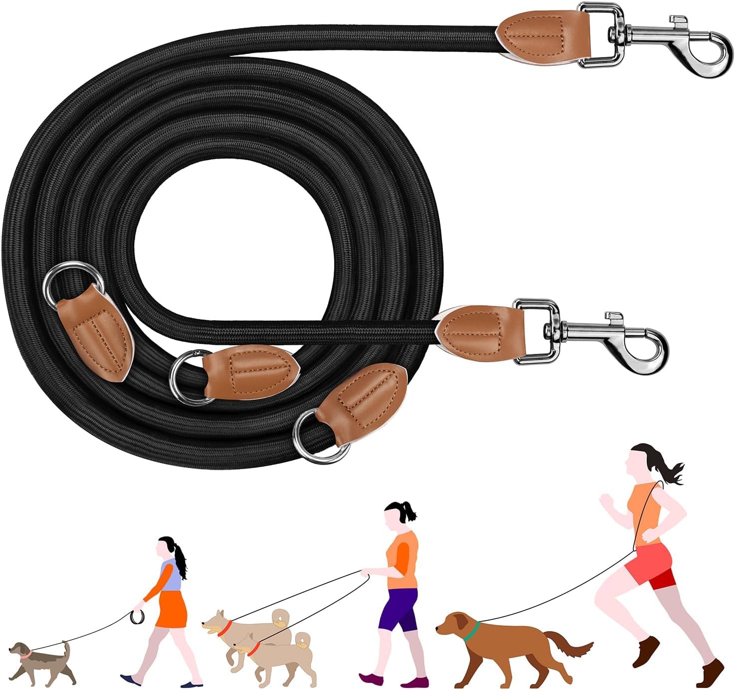 Euqvunn 3 In 1 Dubbelzijdige Hondenriem 1,6M Tot 2,2M, Elastische