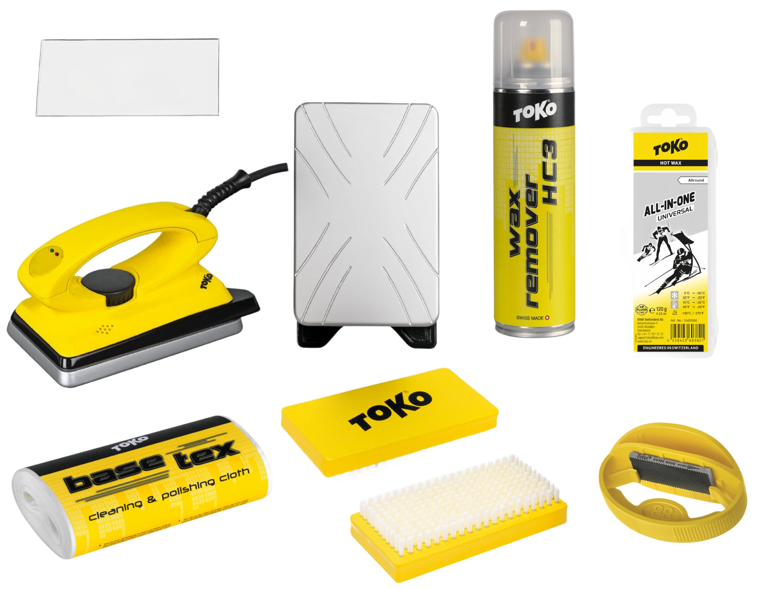 Generisch Toko Skiwachset – Komplettset für Alpine Ski & Snowboard mit Bügeleisen, Wachsremover, Bürsten, Kantenschleifer & All-in-One Wachs - 7 teilig