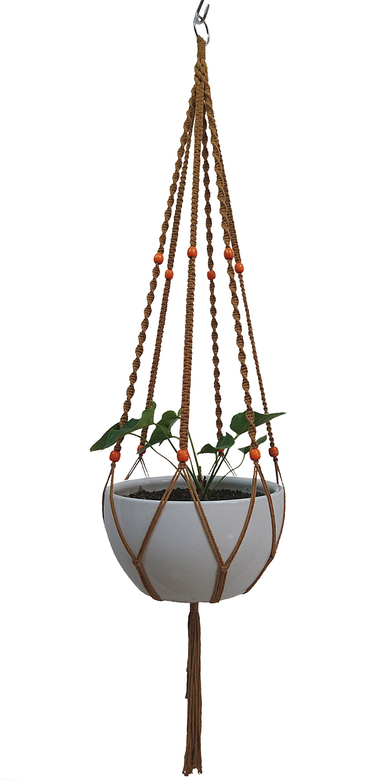 Plant Hanger Macrame Cotton 6 Legs 51 Inches for Indoor Outdoor, Living Room, Kitchen, Deck, Patio, High and Low Ceiling with Size of 10-12 inches