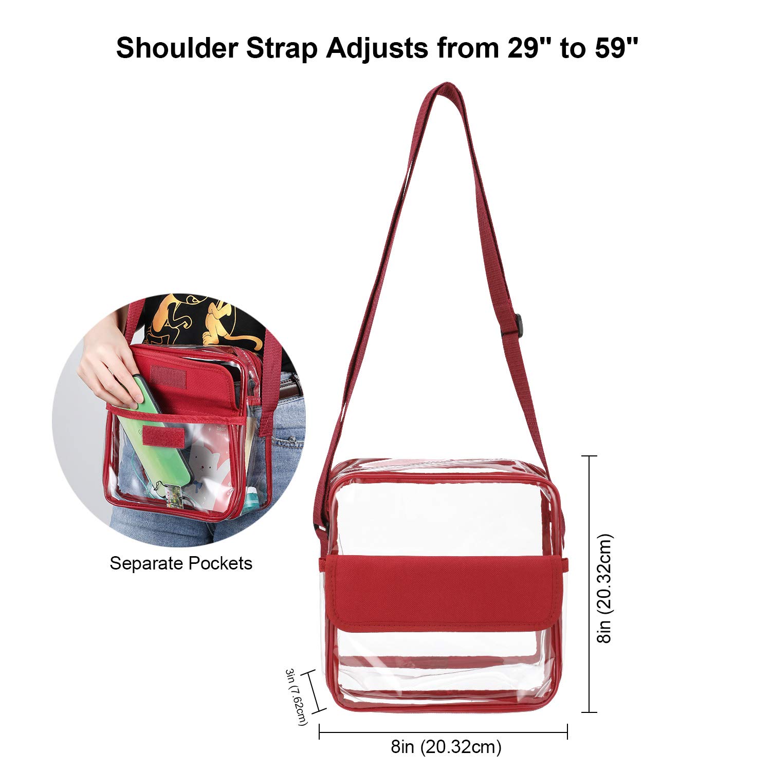 QKURT Klare Brieftasche mit verstellbarem Gurt, Concert Stadium Approved Clear Bag Transparent Purse for Women Men | Wasserdicht