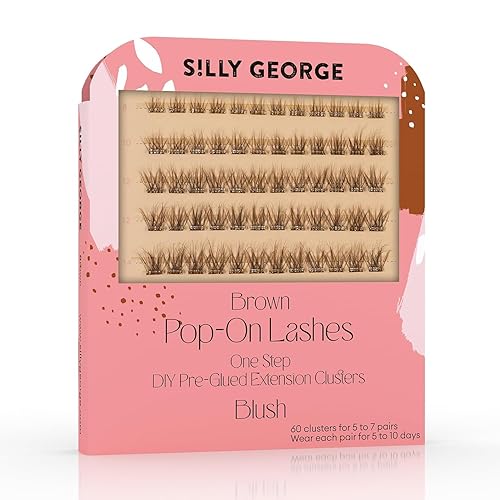Miniatura 13 de Silly George - Pestañas Pop-On - Extensiones de pestañas falsas pre-pegadas DIY de 1 paso, aspecto natural, negras - rosadas, juego de 5-7 pares,