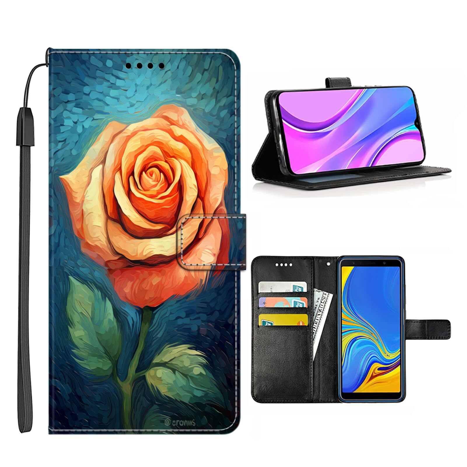 DAFEI Wallet Case for Samsung Galaxy A6+ with Rose Flower-aa978 Pattern PU Leather Flip Folio ID&Credit Cards Pocket Lanyard