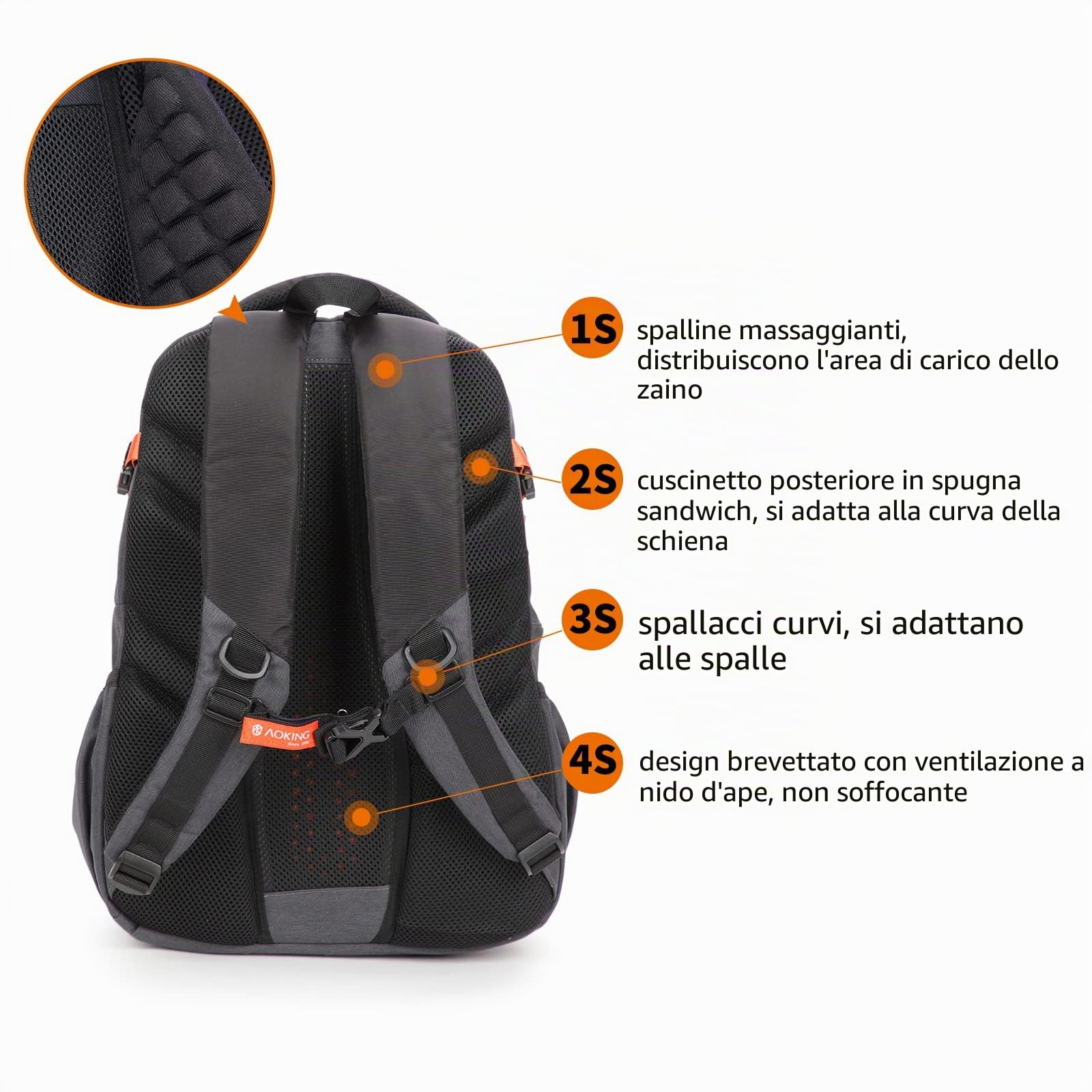 Aoking, serie SN57605, zaino per la scuola, zaino da città e da lavoro, 30 litri, per laptop fino a 17", impermeabile, Opzione (SN57605-7B): sistema elastico e a molla