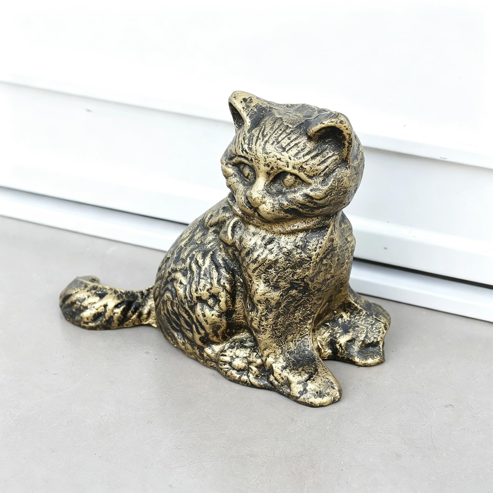 Fermaporte Fermaporta in Ghisa Pesante, Cartello Con Gatto, 2,2 Kg Peso Per Porta Per Casa, Ufficio O Patio, Oro Anticato Fermaporta/cuneo In Stile Rustico