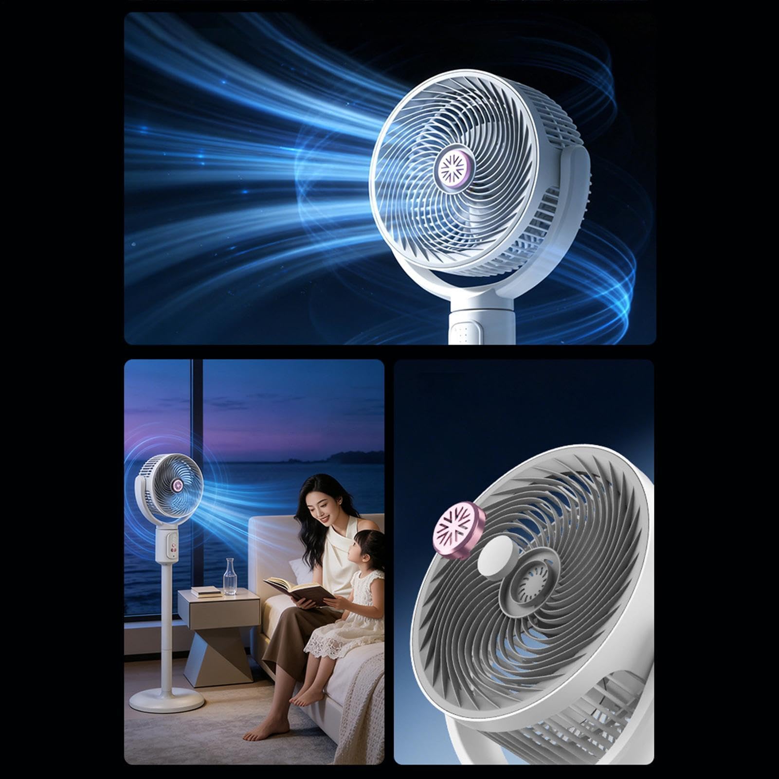 Ventilador De Pie Genérico | Dispositivo De Ventilación De 5 Velocidades | Con Temporizador, Ventilador Columna De Pie Oscilante Recargable USB-C Altura Ajustable | Para Oficina Salón Apartamento Casa