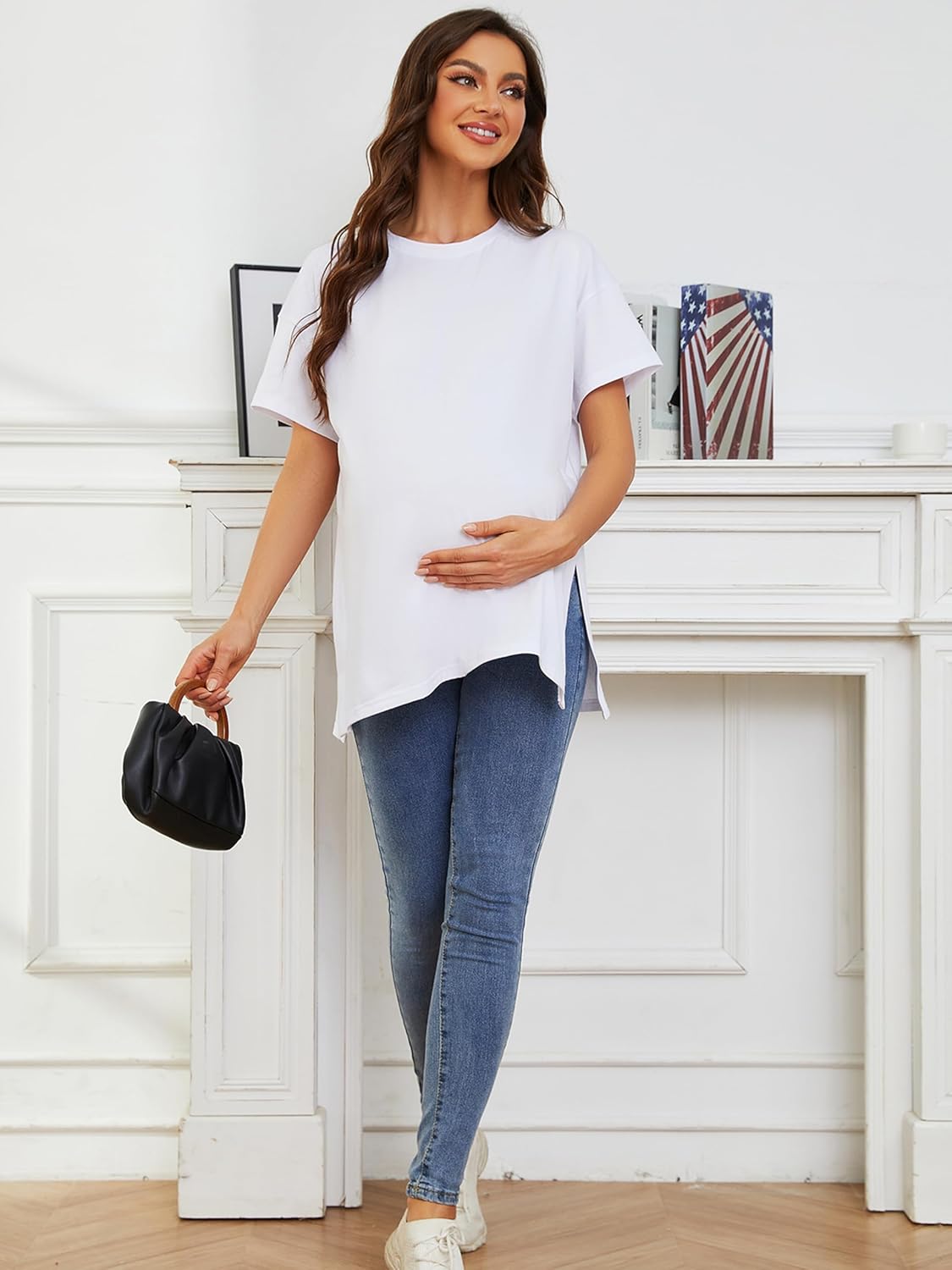 Liu & Qu Womens Maternity Shirts Short Sleeve Split Side Casual Pregnancy Clothes Crewneck Loose Maternity Tops - Image 6