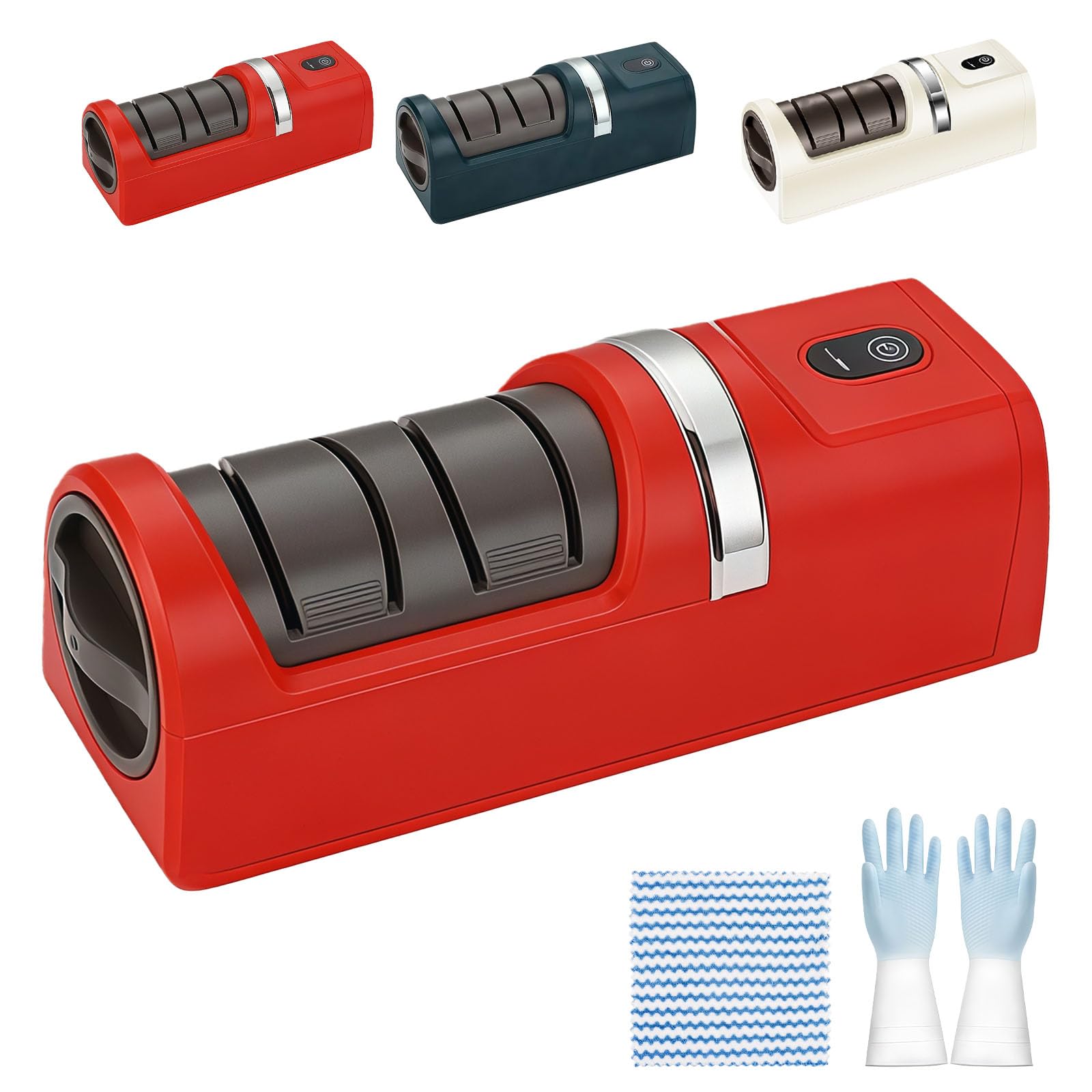 Affilacoltelli elettrico con sistema a 3 stadi, rosso(Red)