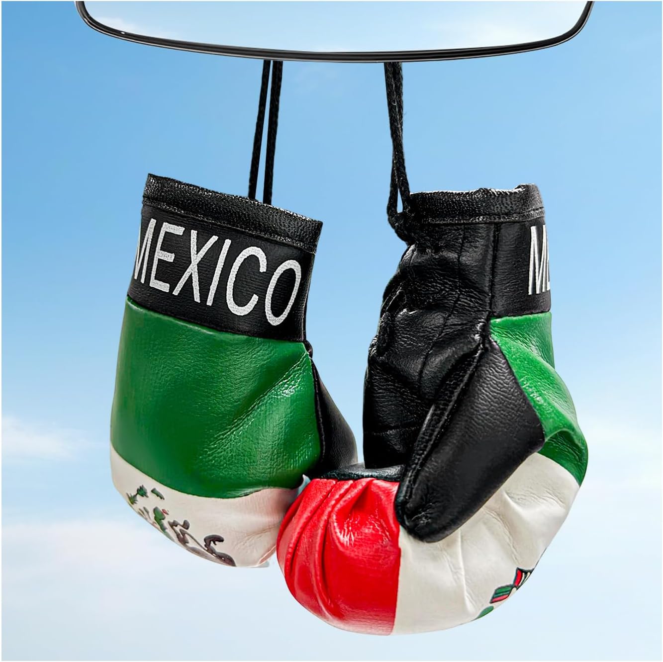 1 Pair Mini Boxing Gloves for Car Mirror, Punching Gloves Auto Rearview Mirror Pendant with Flag Pattern, Patriotic Boxing Decoration Hanging Ornament for Vehicle Mirrors (Mexico)