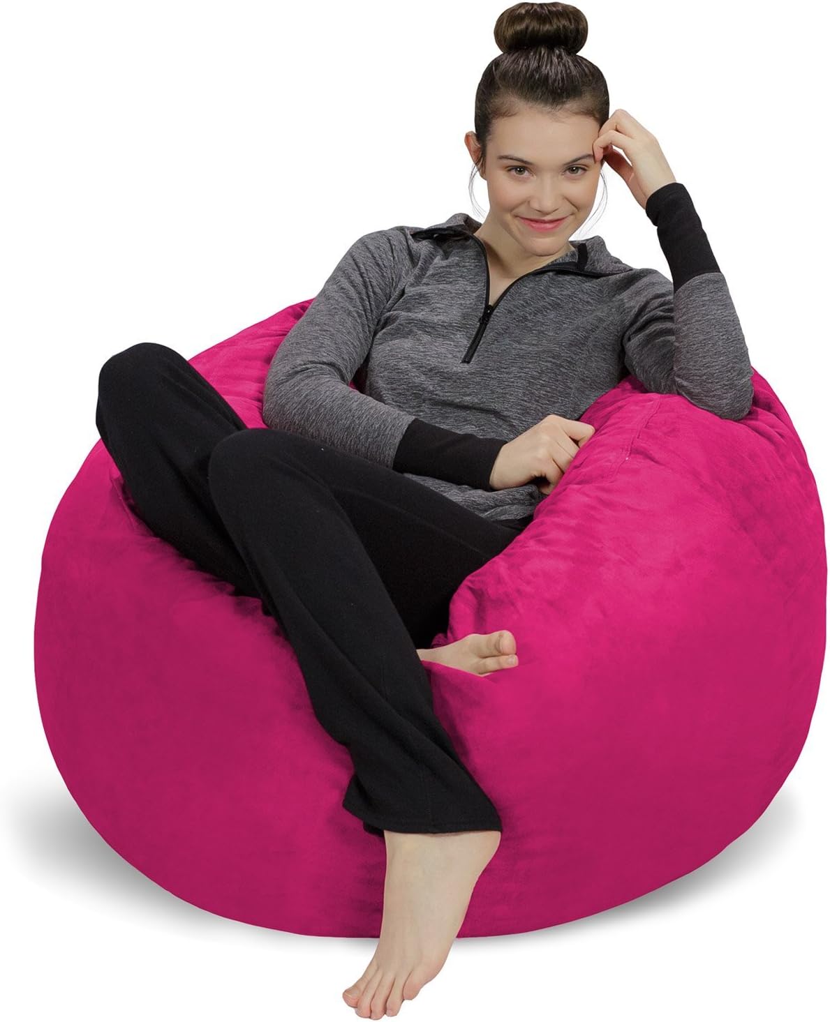 Sofa SackBean Bag Chair - Plush, Ultra Soft Memory Foam Bean Bag Chair with Microsuede Cover - Stuffed Foam Filled Furniture and Accessories for Dorm Room - Magenta 3'