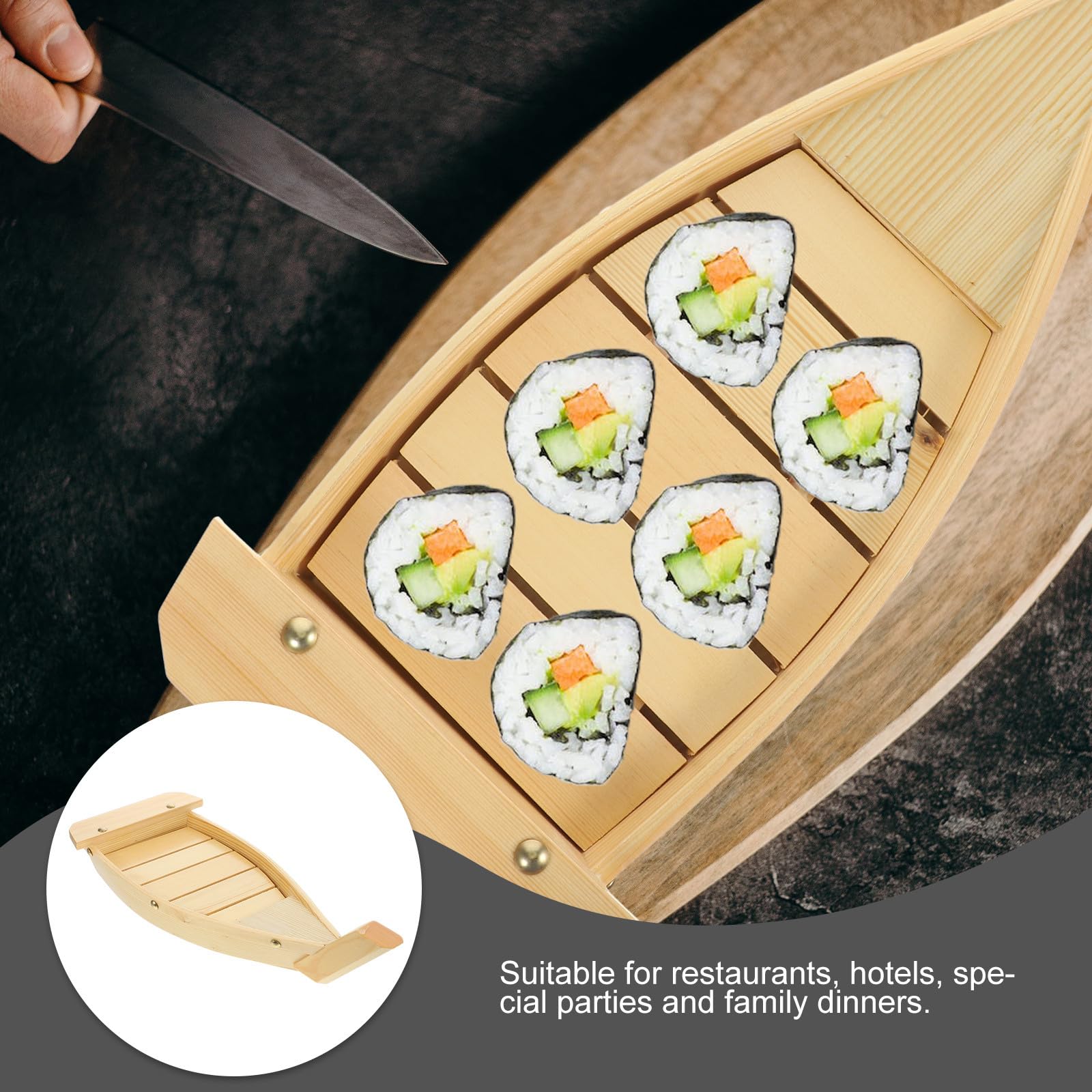 Abaodam Barco de Madera para Sushi Estilo Japonés Bandeja Decorativa Grande Plato Práctico para Servir Sashimi y Aperitivos Restaurante o Hogar