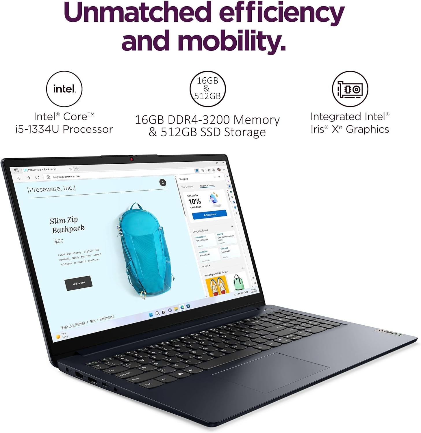 Lenovo Touchscreen Laptop Computer for Business and Student, 15.6" FHD, Intel i5-1334U (> i7-1255U), 16GB RAM, 512GB SSD, IdeaPad Slim, Alternative to V15 Series, Webcam w/Shutter, Windows 11 Pro - Image 2