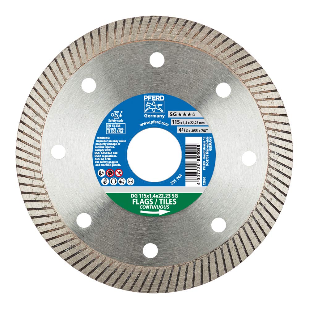 Pferd Disco de Corte de Diamante 115 millimeters para Porcelánico, Pizarra y Azulejos Dg 115 x 1,4 x 22,23 Fl Sg, Corte Sin Astillado y Acabado de Alta Calidad, Alto Rendimiento