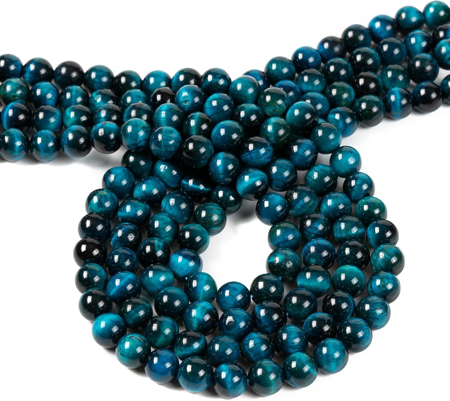 120pcs 8mm Natural Gemstone Round Smooth Spacer Loose Stone Beads for Jewelry Making,Link Bracelets,Necklaces,Strand with Crystal Stretch Cord Spacer Beads (Aquamarine Tiger’s Eye)